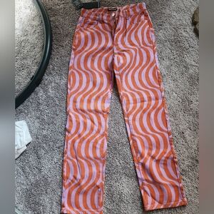 MomoKrom Retro Squiggle Orange and Pink Pants